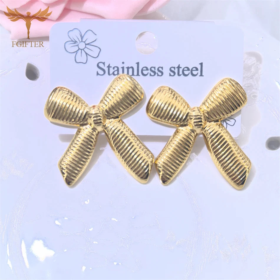 Übertreibung große große Schleife Ohrringe für Frauen Edelstahl Schmuck vergoldet Ohr Piercing Ohrstecker Zubehör Boucles Brinco