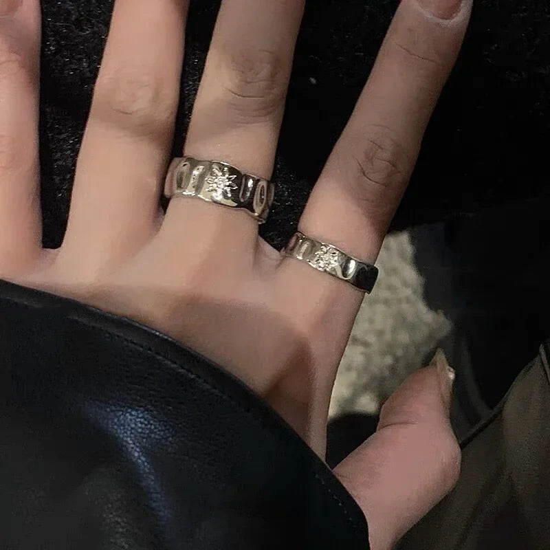 Y2K Öffnung Ring Paar Punk Unregelmäßige Sterne Mond Finger Ringe Liebhaber Handgemachte Design Schmuck Frauen Männer Hip Hop Party Geschenke