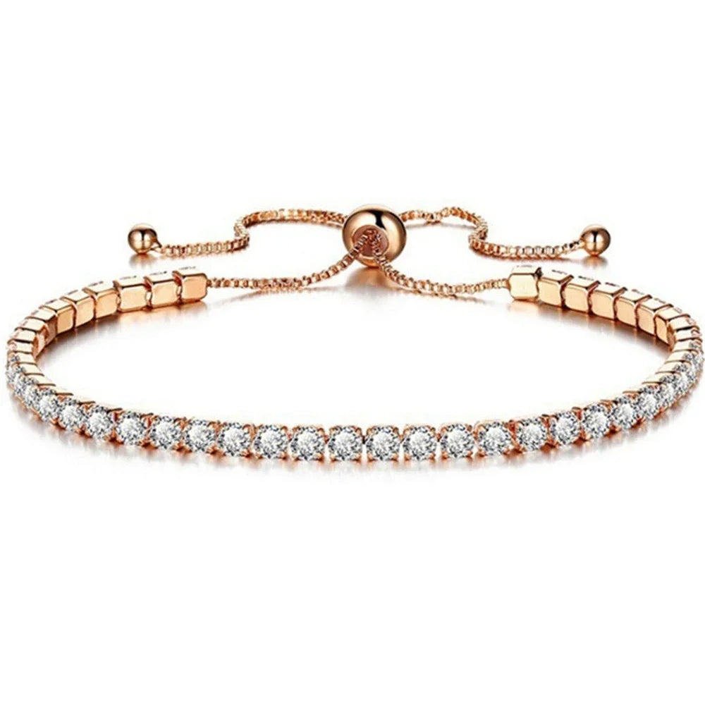 Luxus Zirkonia Tennis Armband Glänzenden Kristall Push-pull Armband Frauen Einfache Einstellbare Schmuck Party Hochzeit Zubehör