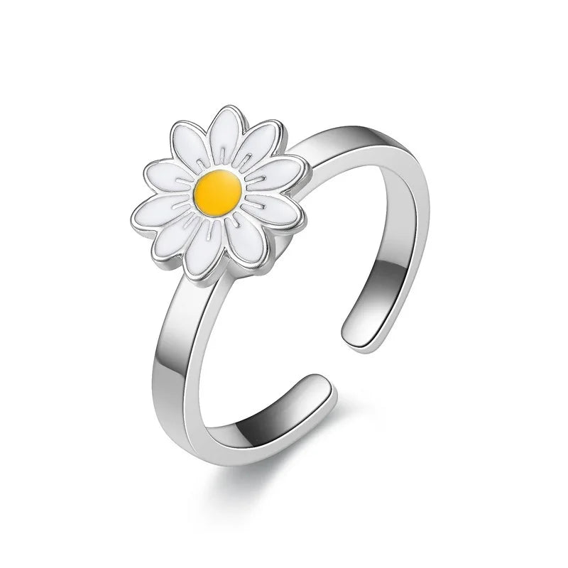 Titan Edelstahl Ring Für Frauen Drehen Rotierenden Angst Zappeln Einstellbare Ringe Silber Farbe Schmuck Schöne Blume Biene