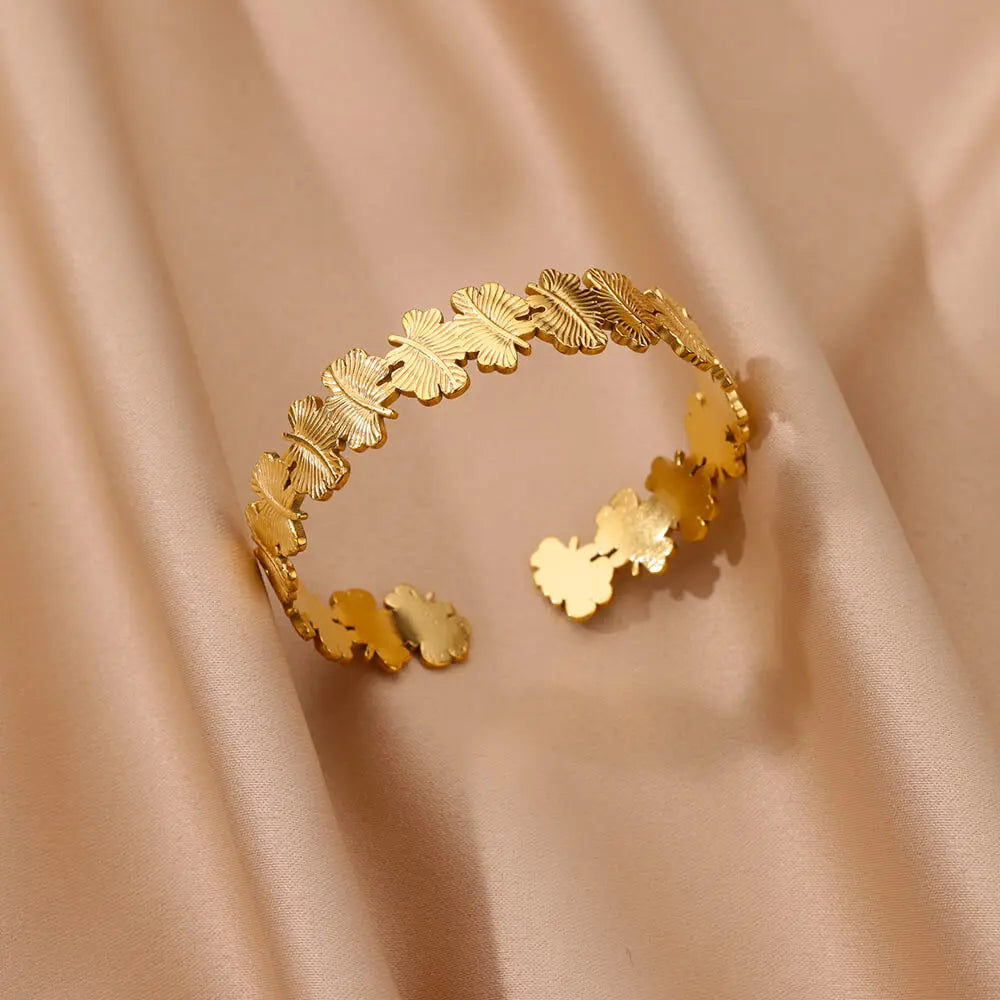Vintage Blume Armreifen Für Frauen Gold Farbe Edelstahl Blume Armreifen Armbänder Femme Schmuck Party Geschenk pulseras