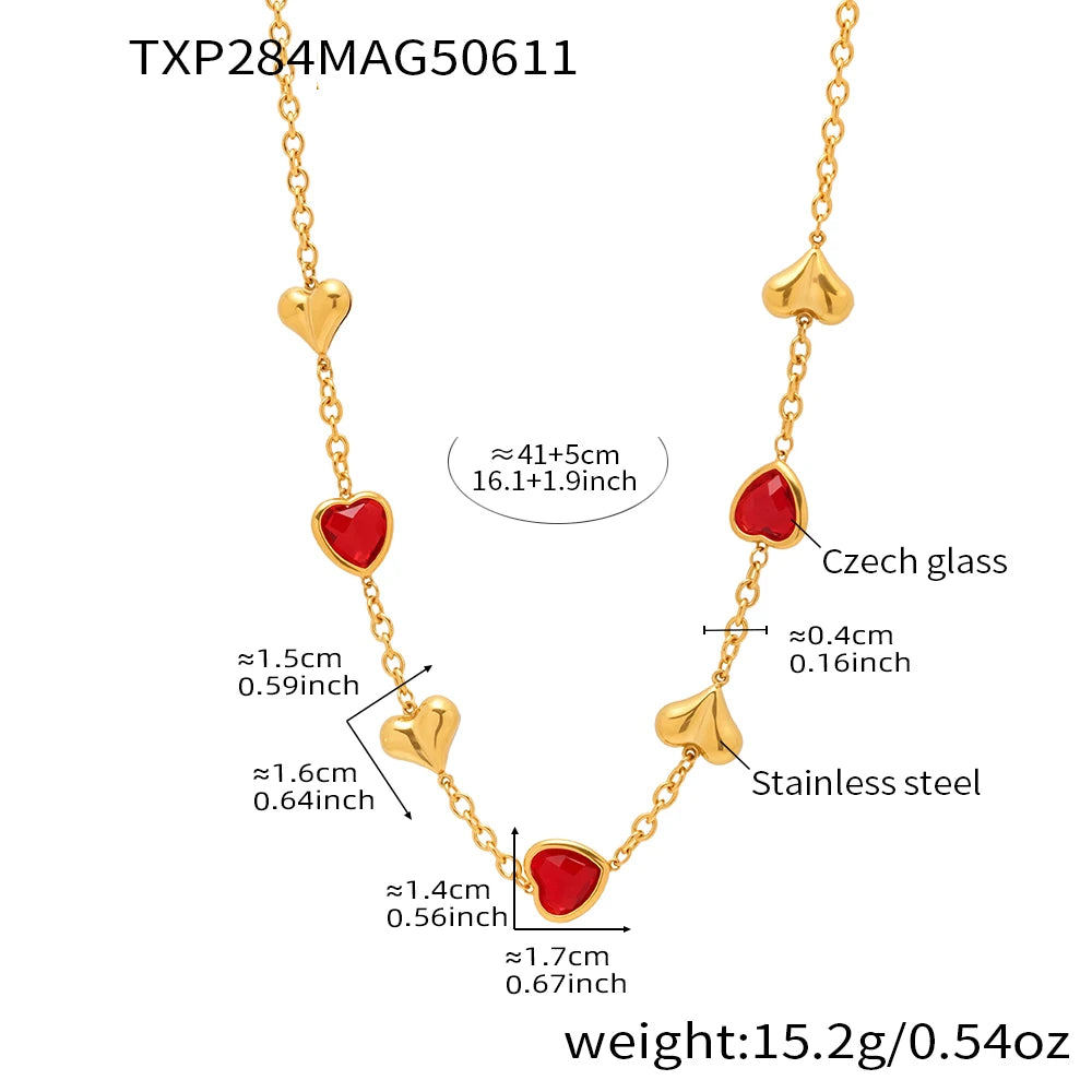 Edelstahl-Halskette, Armbänder, Ohrringe für Frauen, 6 Farben, Herz, facettierte tschechische Glas-Halsketten, Armband, baumelnde Ohrringe-Set