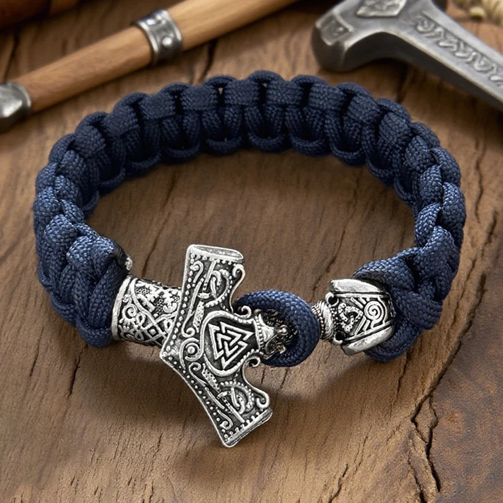 Wikinger Thors Hammer Armband für Männer Paracord Seil Metall Nordischer Outdoor Survival Armreif Handgefertigter geflochtener Schmuck Punk Retro Geschenk