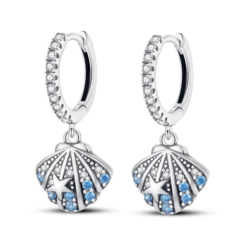 Heißer Verkauf Mode 925 Silber Farbe Ohrringe Blau Zirkon Sterne Mond Unregelmäßigkeit Ohrringe Für Frau Feine Geburtstag Schmuck Geschenke