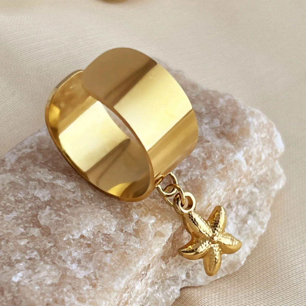 Punk Chunky Edelstahl Anhänger Ringe Für Frauen Männer Licht Luxus Geometrische Sonne Seestern Feder Blatt Öffnung Ringe Schmuck