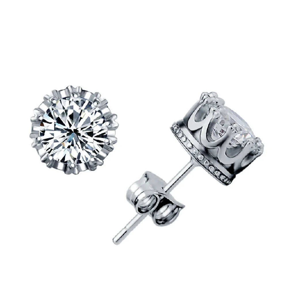Nadelohrringe aus 925er-Sterlingsilber, modischer, hochwertiger Schmuck, zweireihiger Kristallzirkon, runder Ohrstecker