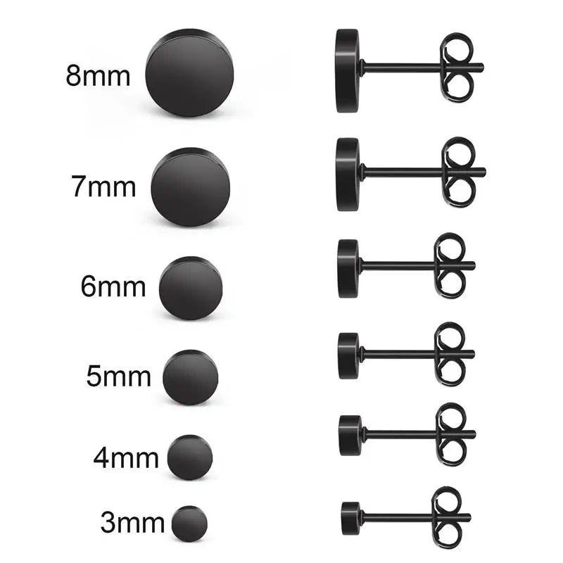 1 paar Edelstahl Runde Schwarz Ohr Studs Männer 3-8mm Punk Stud Ohrring Für Männer Push zurück Stud Ohrring Für Frauen Schmuck