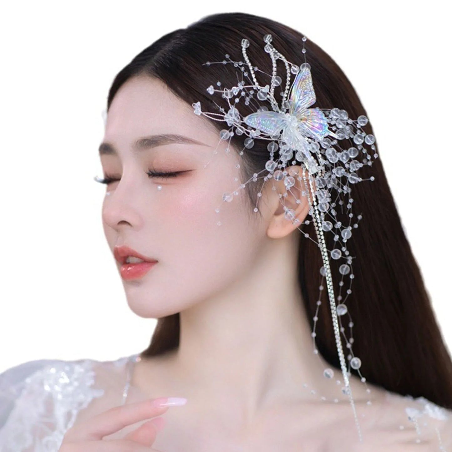 Fee Quaste Haarspange für Frauen Meerjungfrau Perle Schmetterling Seite Haarnadel exquisite elegante Hochzeit Party Reise Haarschmuck