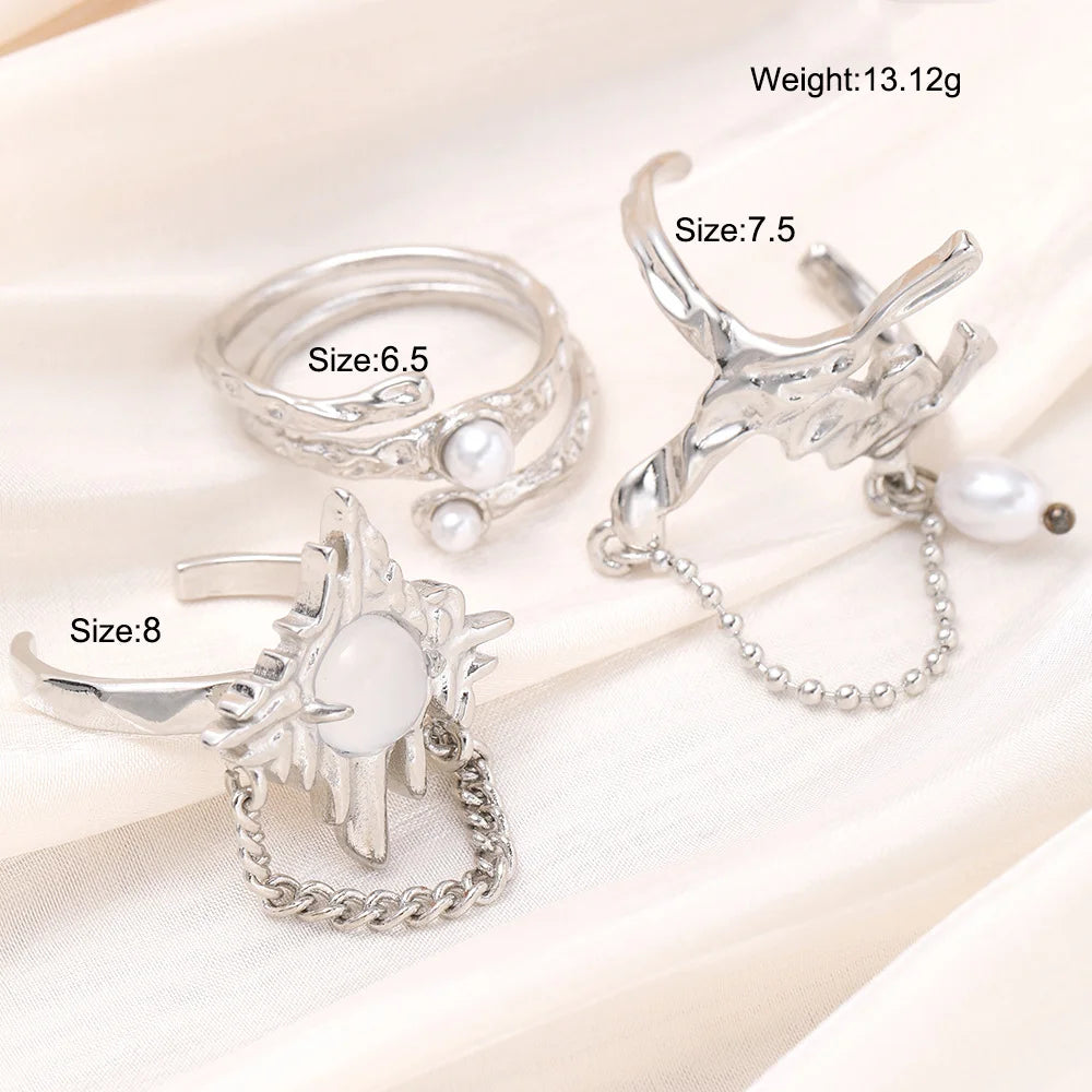 Vintage Unregelmäßige Perle Offenen Ring für Frauen Männer Punk Gothic Silber Farbe Kristall Einstellbare Paar Ringe Y2K Egirl Schmuck Geschenke