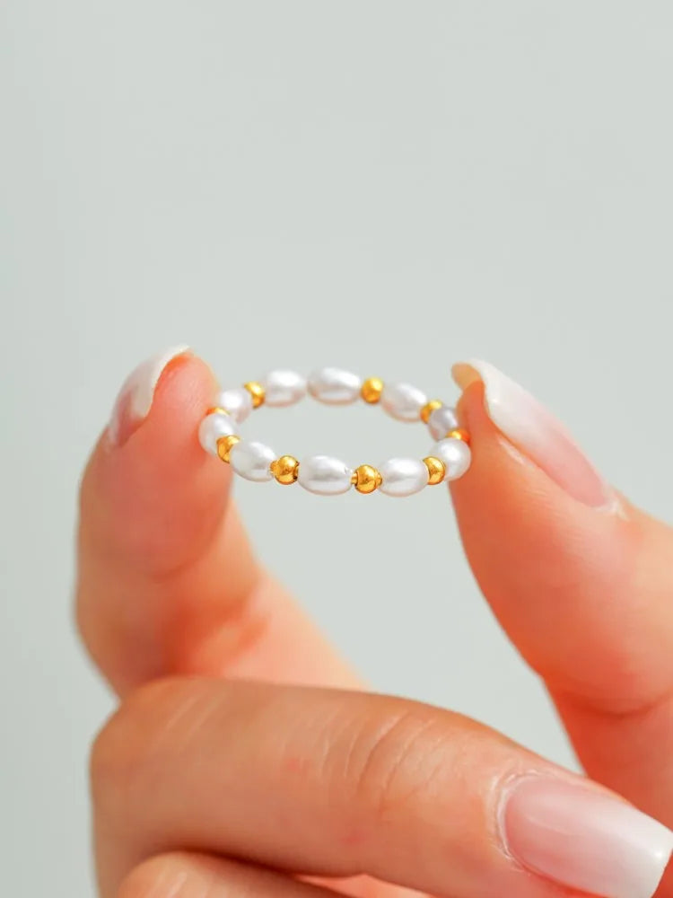 Imitation Perle Gemischte Edelstahl Perlen Ring Für Frauen 18k Gold Überzogene frauen Multi Größe Perlen Ringe Luxus frau Schmuck