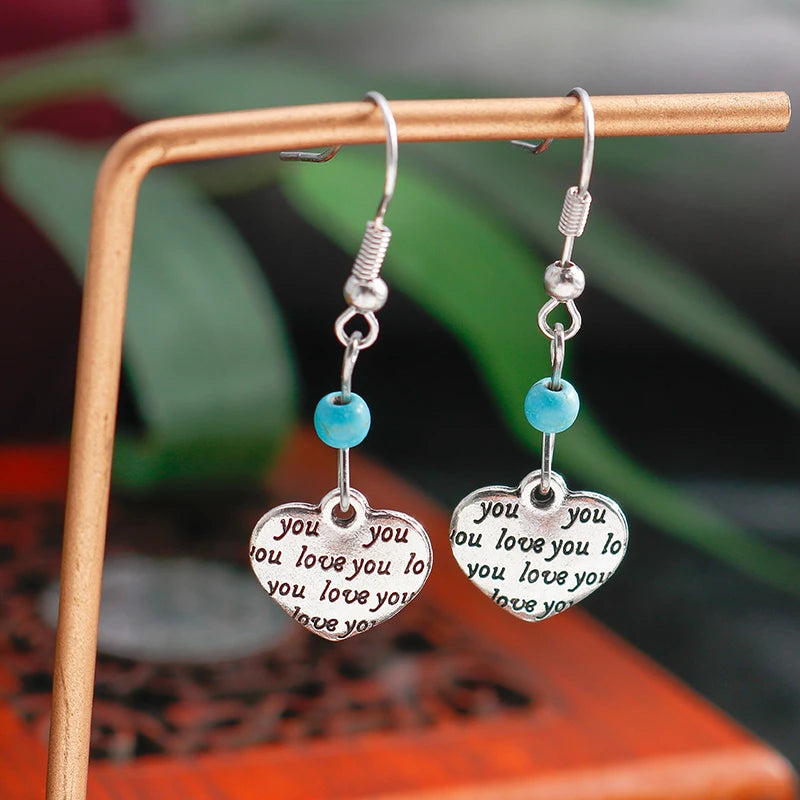 Böhmische Legierung Blume Herz Tropfen Ohrringe für Frauen Türkis Stein Quaste baumeln Ohrringe Mädchen Weihnachts geschenke