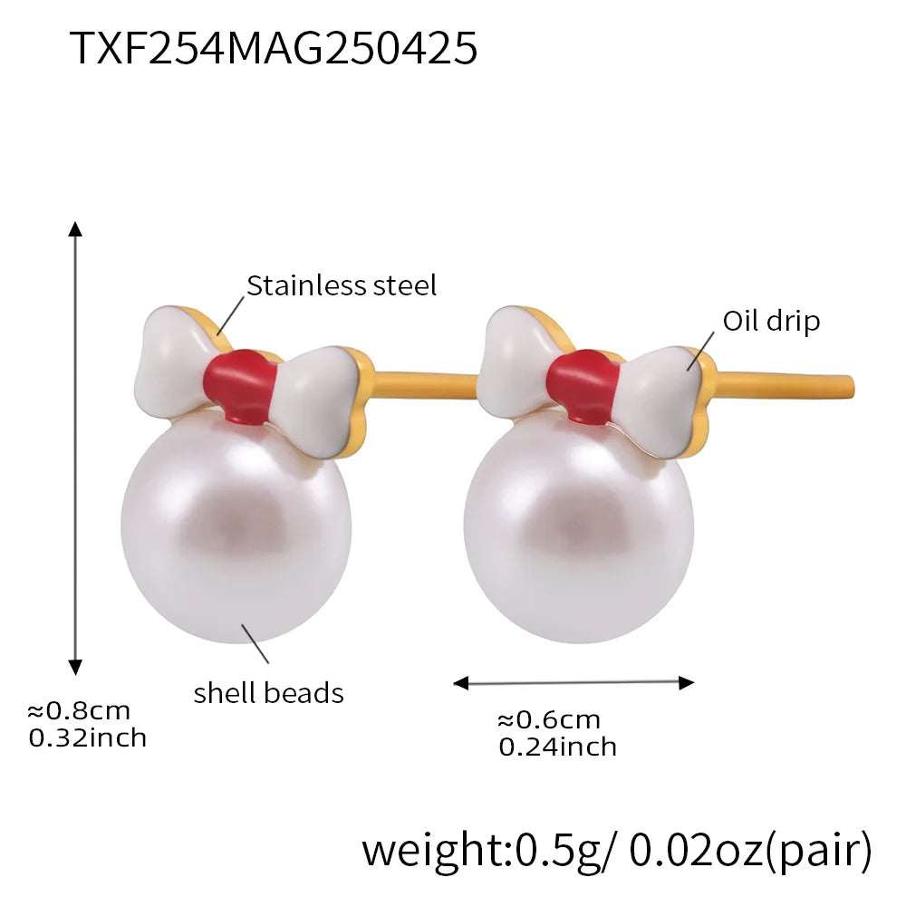 Liora Mode Emaille Bowknot Anhänger Simulierte Perle Halskette Armband Ring Ohrringe Für Mädchen Edelstahl Charme Schmuck Set