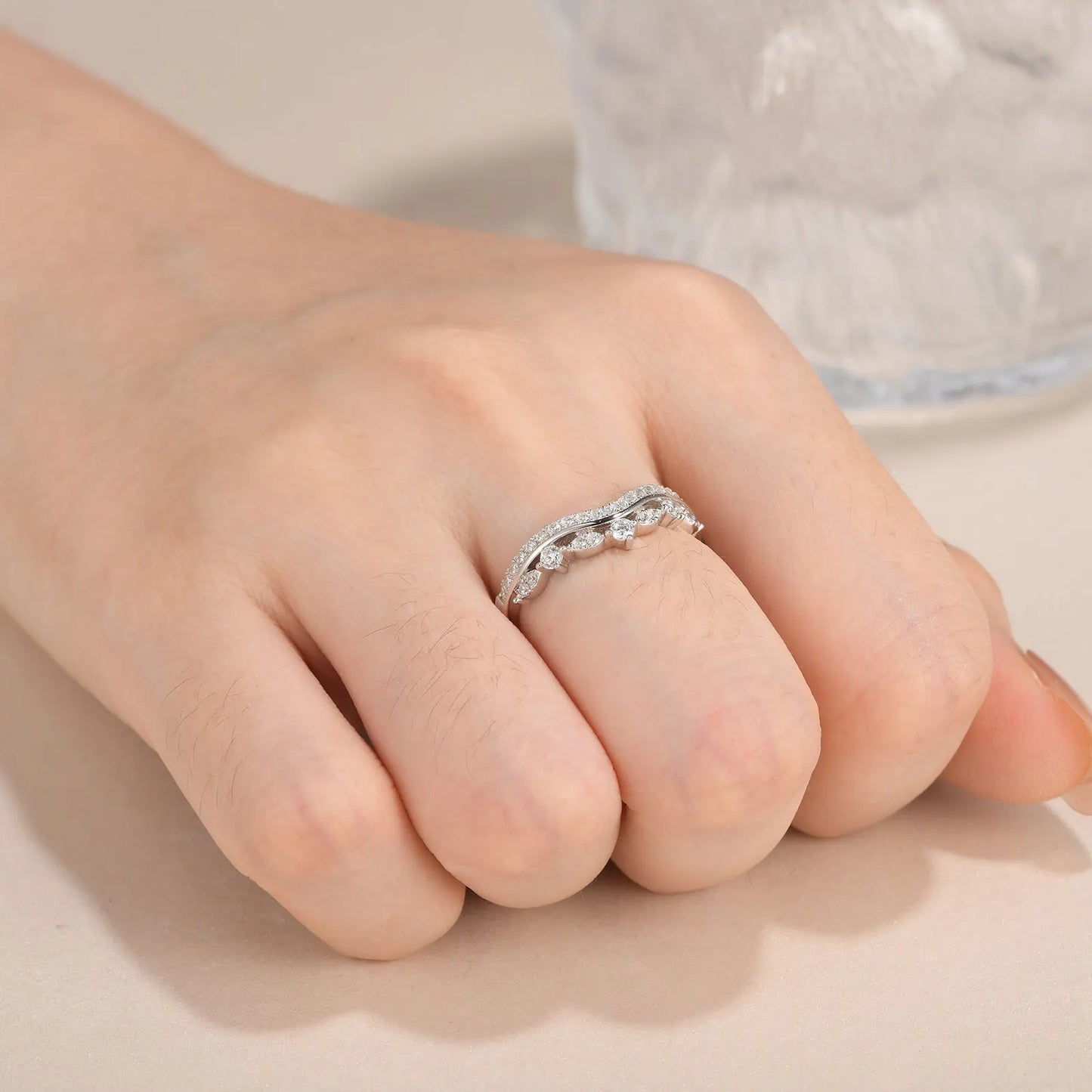 Newshe Ehering aus 925er-Sterlingsilber für Damen, halbe Ewigkeit, AAAAA-Ringe mit kubischem Zirkon, Ausverkauf