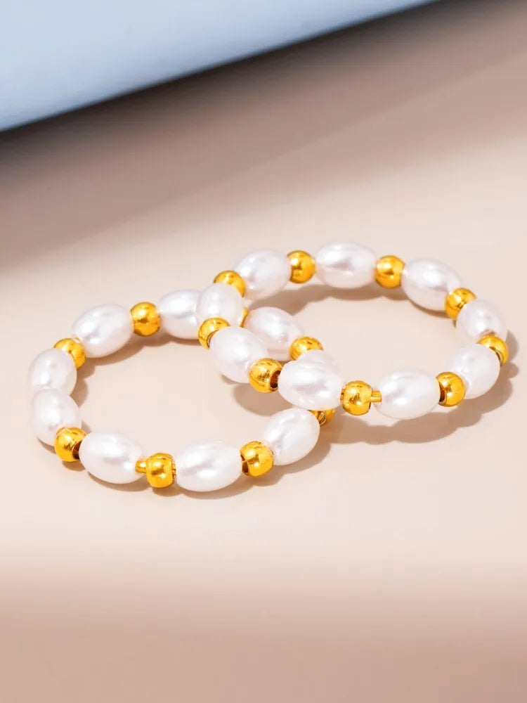 Imitation Perle Gemischte Edelstahl Perlen Ring Für Frauen 18k Gold Überzogene frauen Multi Größe Perlen Ringe Luxus frau Schmuck