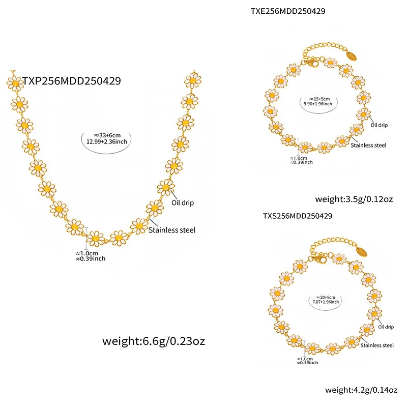 Nivora Emaille Kleine Chrysantheme Blume Kette Halskette Armbänder Fußkettchen Für Frauen Edelstahl Hochzeit Schmuck Sets
