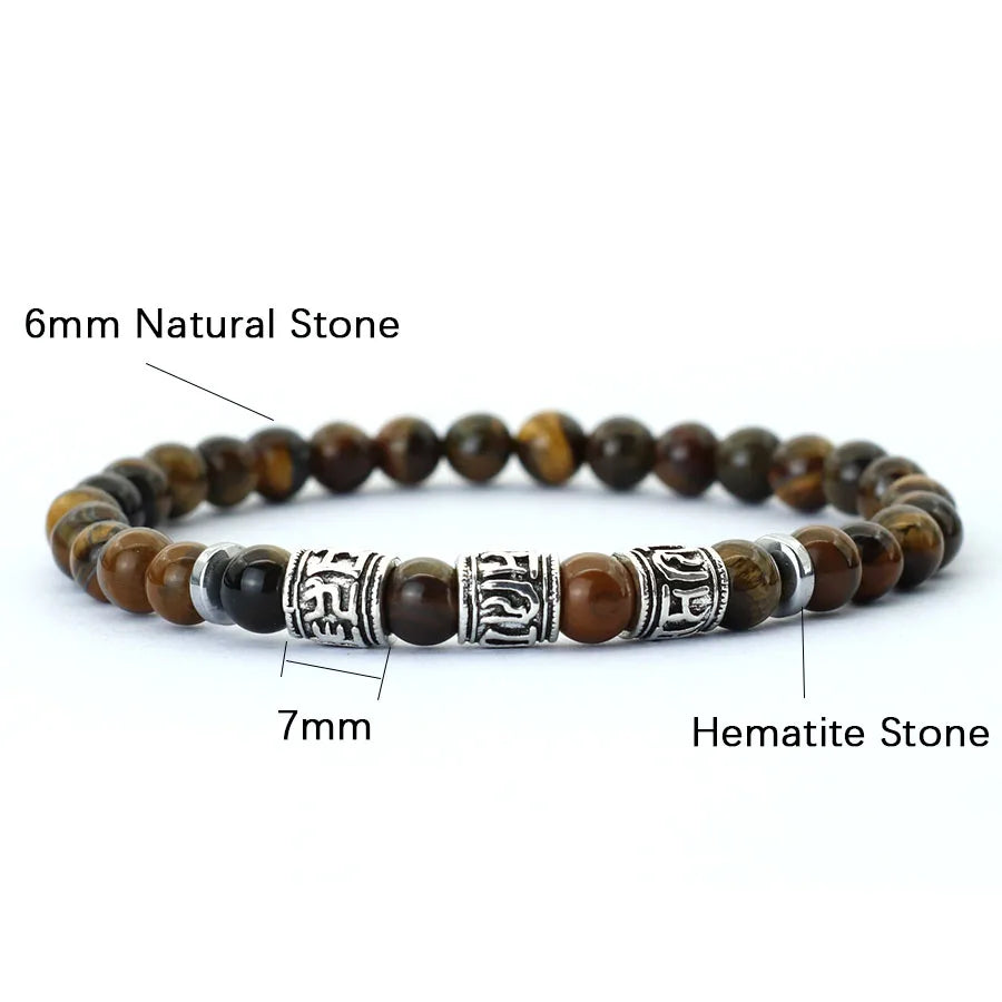 Vintage Herren Armband Perlen Om Mani Padme Hum Mantra Armband Wikinger Schmuck Zubehör Natürliche Lava Tigeraugen Stein Armband