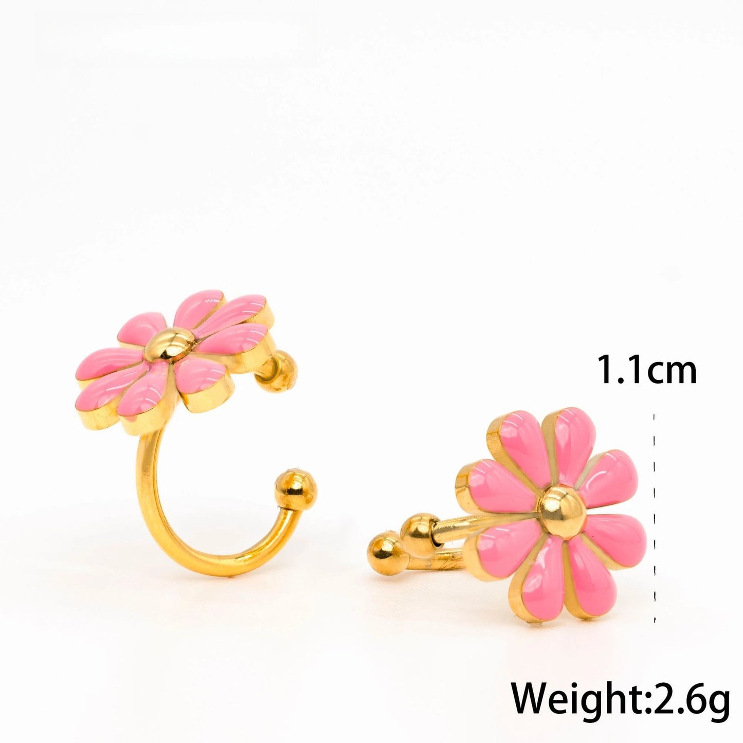 2 Farben Sommer Edelstahl 18 Karat vergoldet niedliche Emaille Gänseblümchen Ohr Knochen Clips Frauen Clip Ohrringe nie verblassen Schmuck