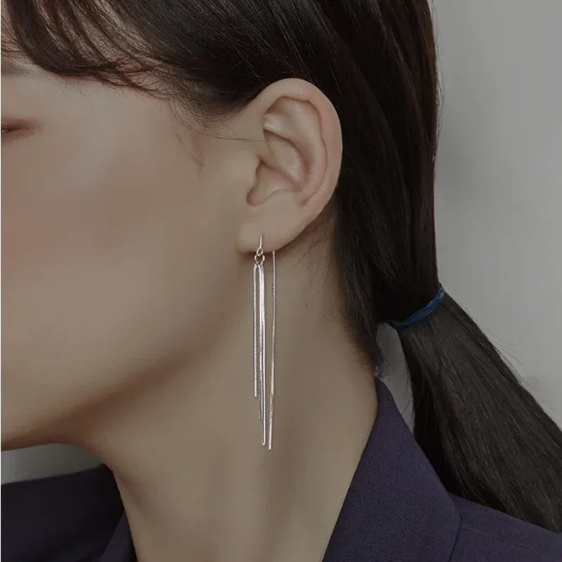 VIVILADY 925er Silber, drei lange Ketten, Quasten, baumelnde Ohrringe für modische Frauen, edler Schmuck, minimalistische Accessoires