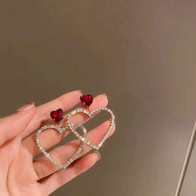 Y2K Goth Flüssigkeit Herz Kreuz Stern Anhänger Ohrringe Frauen Rot Zirkon Liebe Baumeln Ohrring Gothic Unregelmäßige Quaste Ohrringe Schmuck