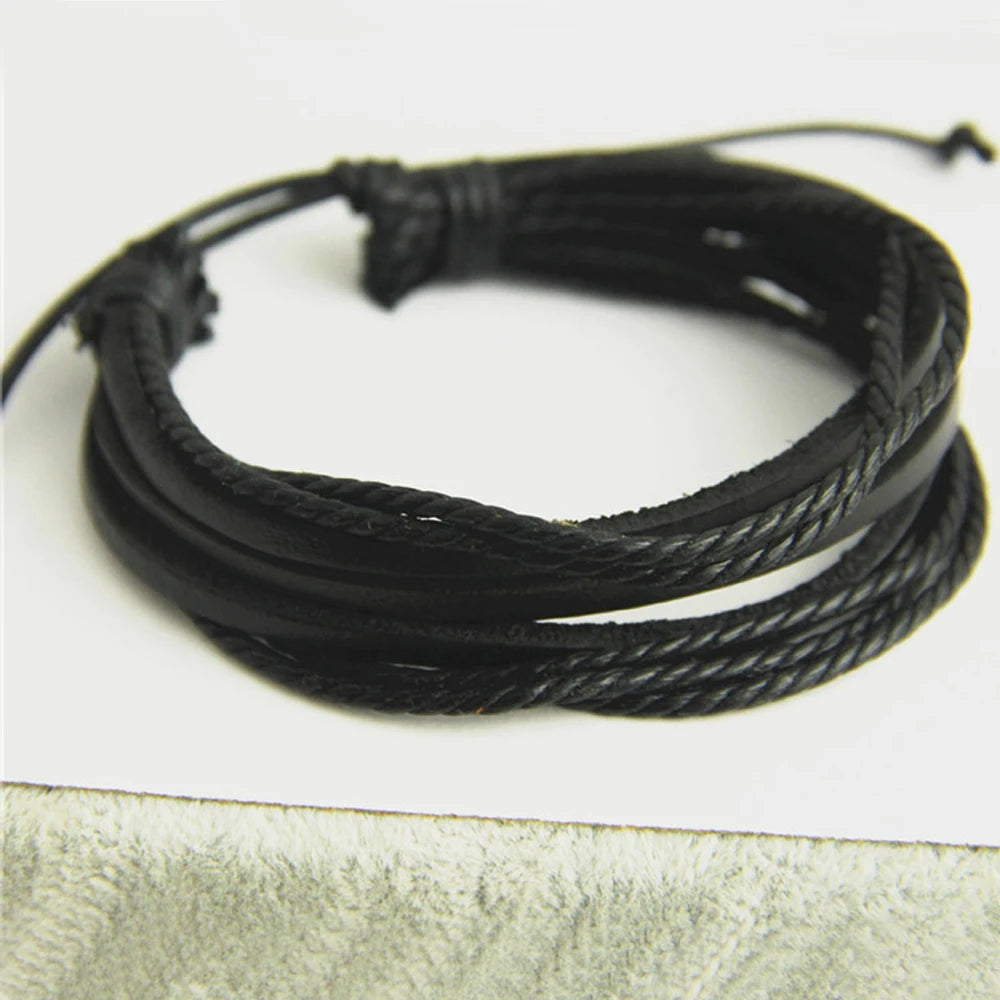 Heißer Verkauf 100% Hand-Woven Mode Schmuck Wrap Multilayer Leder Geflochtenen Seil Armband Männer Armbänder & Armreifen Für Frauen