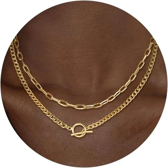 Gold geschichtete Halskette für Frauen K vergoldete Halskette Frauen Cuban Link Büroklammer Kette Knebelverschluss Halskette Schmuck für Frauen