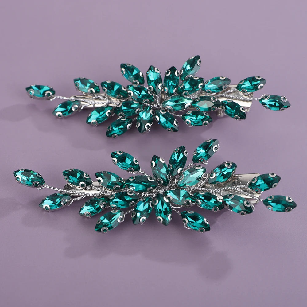 2PCS Strass Haarspange für Hochzeit Braut Kopfschmuck Silber Schwarz Braut Haarschmuck Grün Rot Tiara Blau Lila Ornamente