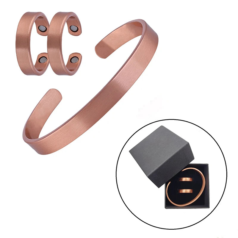 Einfache Schmuck-Set Reinem Kupfer Armband Ringe Manschette Magnetische Armreifen Für Frauen Männer Arthritis Gesundheit Solide Kupfer Schmuck