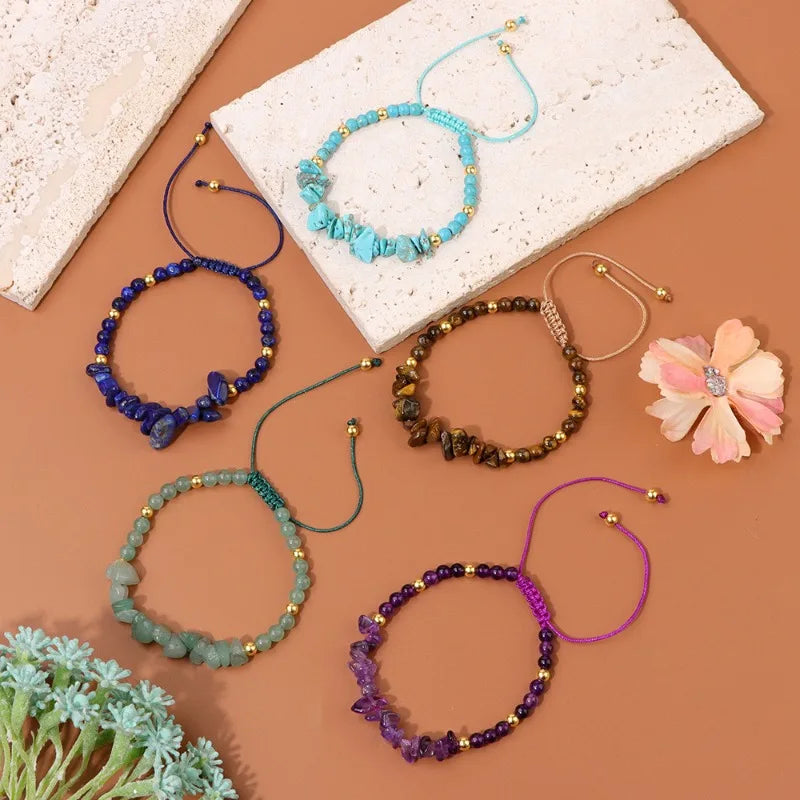 Unregelmäßige Natursteinperlen handgewebtes Armband Damen Kies geometrische Kunst Retro einfache verstellbare Armband Zubehör