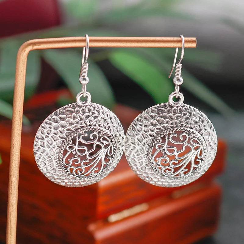 Böhmische Legierung Blume Herz Tropfen Ohrringe für Frauen Türkis Stein Quaste baumeln Ohrringe Mädchen Weihnachts geschenke