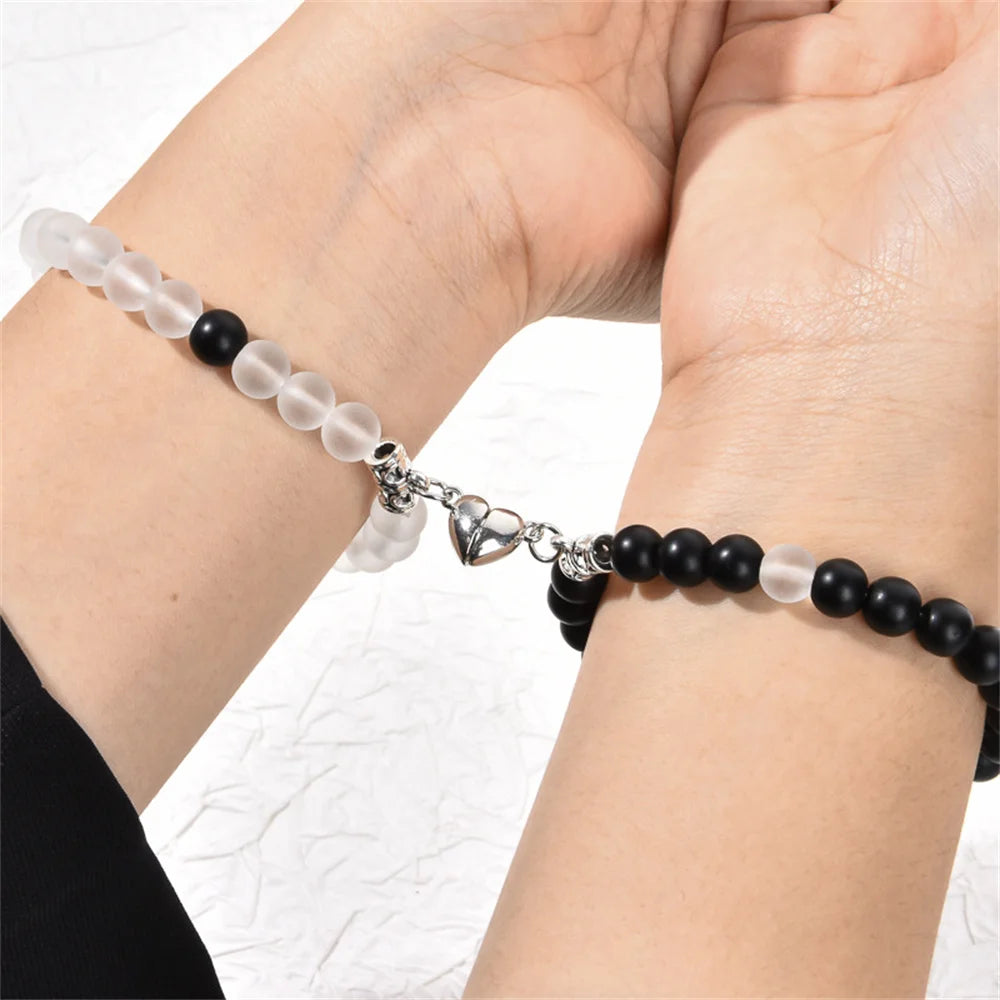 2 Teile/satz Perlen Paar Armbänder Naturstein Abstand Herz Magnet Armband Für Liebhaber Mode Liebhaber Schmuck Geschenk