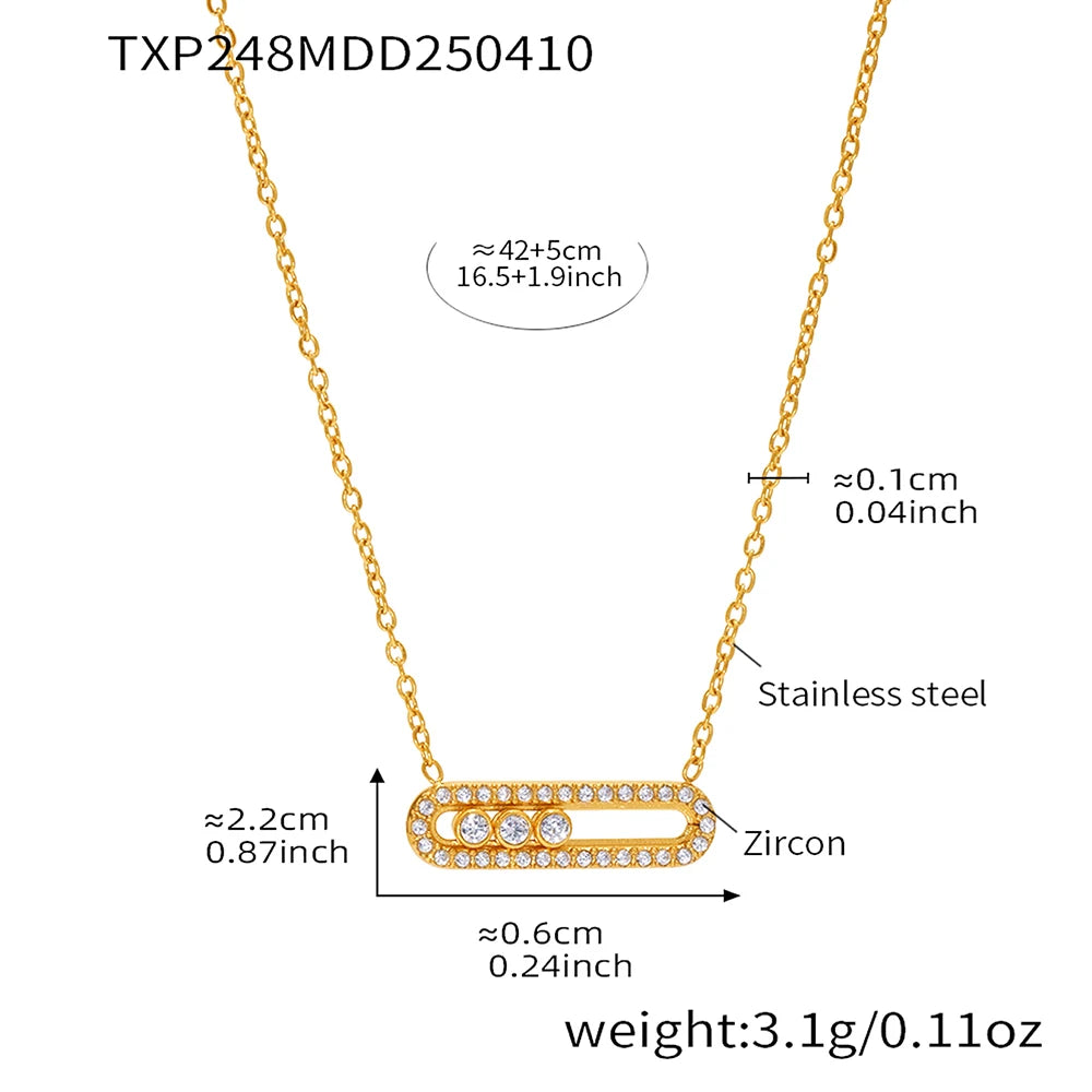 Edelstahl-Ketten-Halsketten, Ringe für Damen, 18 Karat vergoldet, mit beweglichem Zirkon-Anhänger, Halskette, passendes Ring-Schmuckset