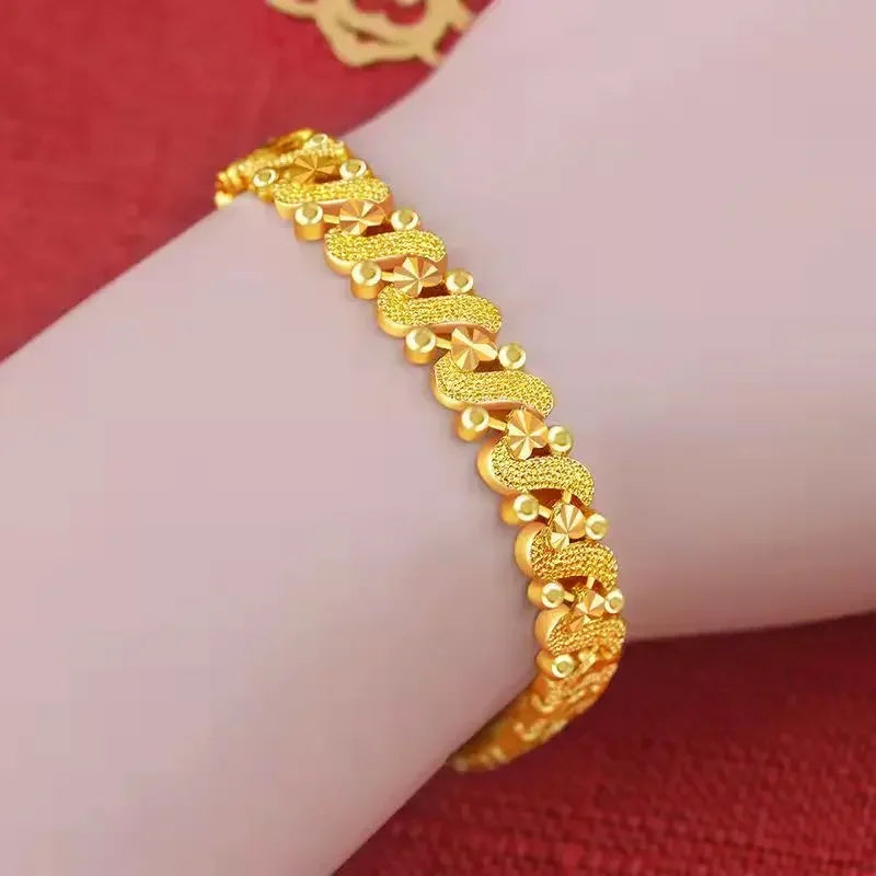 Überzogenes Goldarmband, weiblich, rein vergoldet, goldene Liebe, Glücksperle, Doppel-Herz-Phoenix-Schwanz-Schmetterlings-Armreif, Schmuck
