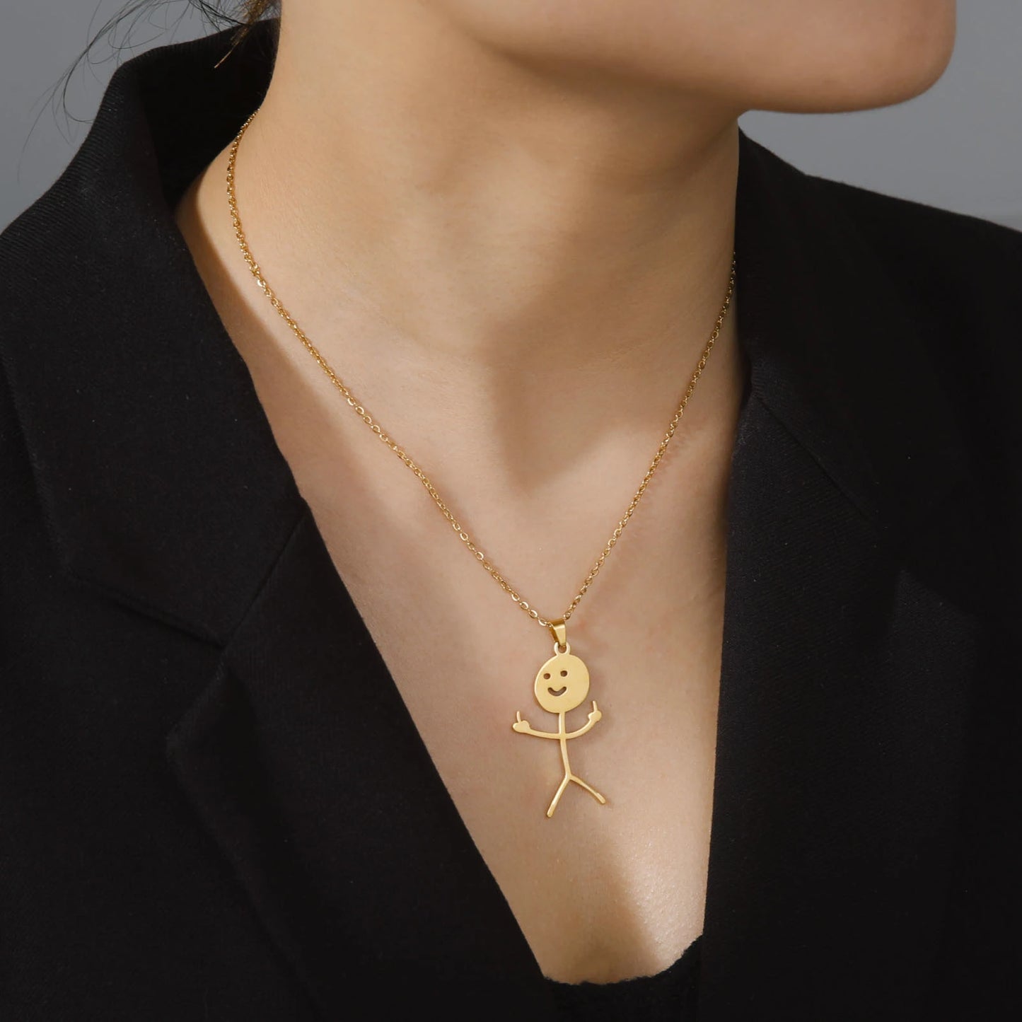 Skyrim Hip Hop Doodle Halskette für Männer Frauen Edelstahl Lange Hals Kette Mode Mittelfinger Stickman Schmuck Neu
