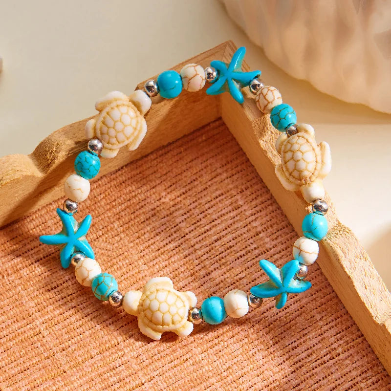 Bohemian Imitation Shell Perlen Armband Für Frauen Sea Star Schildkröte Gewebtes Seil Armband Handgemachte Freundschaft Strand Urlaub Schmuck