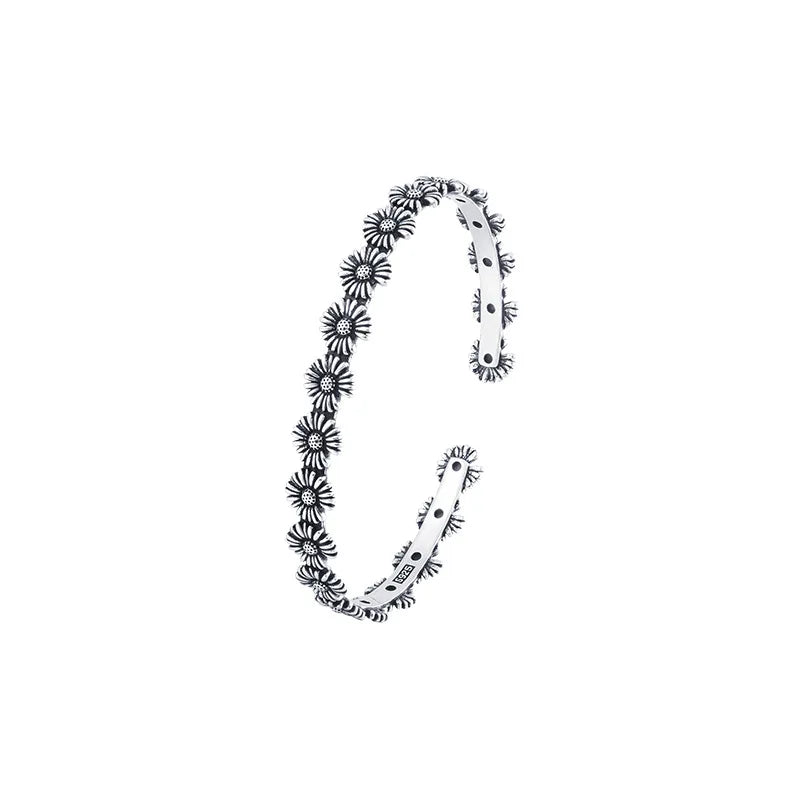Sole Memory Vintage süße Chrysantheme 925er Sterlingsilber, größenverstellbare Öffnungsarmband für Frauen, Luxus-Schmuck, Geschenk BR344