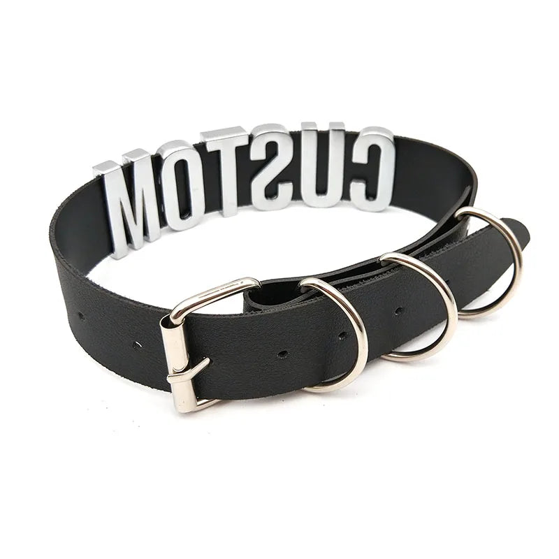 Schwarzer Goth Gürtel PU individuelle Buchstaben Halsband Halskette Punk Sexy Männer Frauen personalisierte Halsbänder Schnalle Halsband Cosplay Schmuck