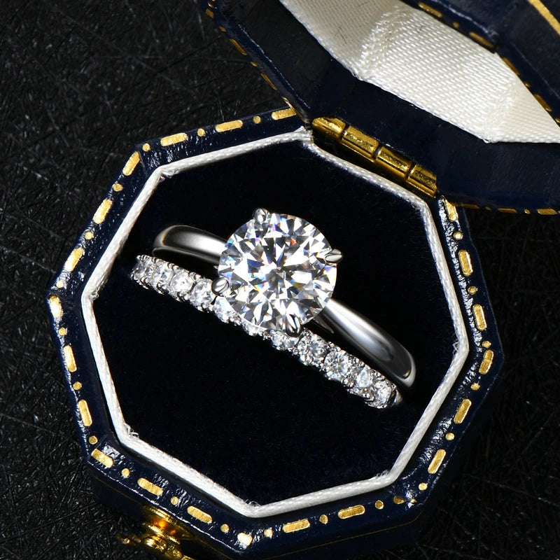 TEN CARATS 1CT-2CTGRA zertifizierter Moissanit-Ehering für Damen, S925-Sterlingsilber, Verlobungsmode, klassischer Schmuck