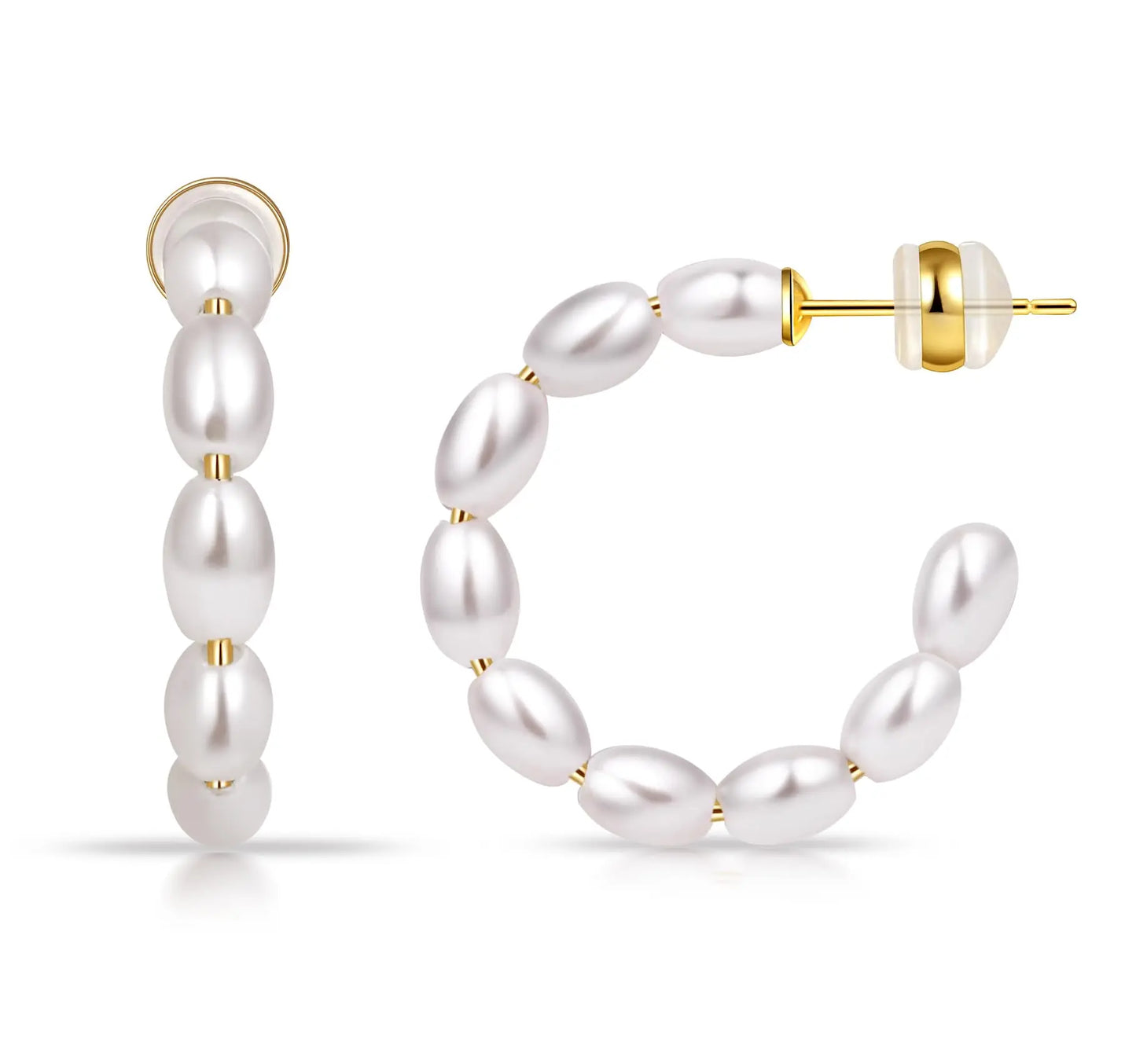 Shevalues 4 mm dicke ovale Perlen-Creolen für Damen, 925er Sterlingsilber, Nadelohrring, Schmuck, Damen-Vintage-Ohrringe als Geschenk