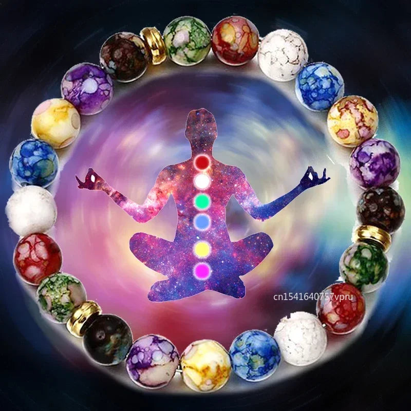 7-Chakra Reiki Heilstein Armband Yoga Balance Energie Perlen Vulkanstein Armband Halskette Schmuck Armreif Armbänder Frauen