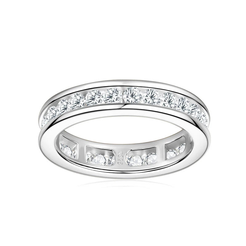 Anziw 2,5 mm Full Eternity Band Moissanit Ring aus echtem 925er Silber für Damen, trendige Hochzeit, Verlobung, Fingerringe, GRA-zertifiziert