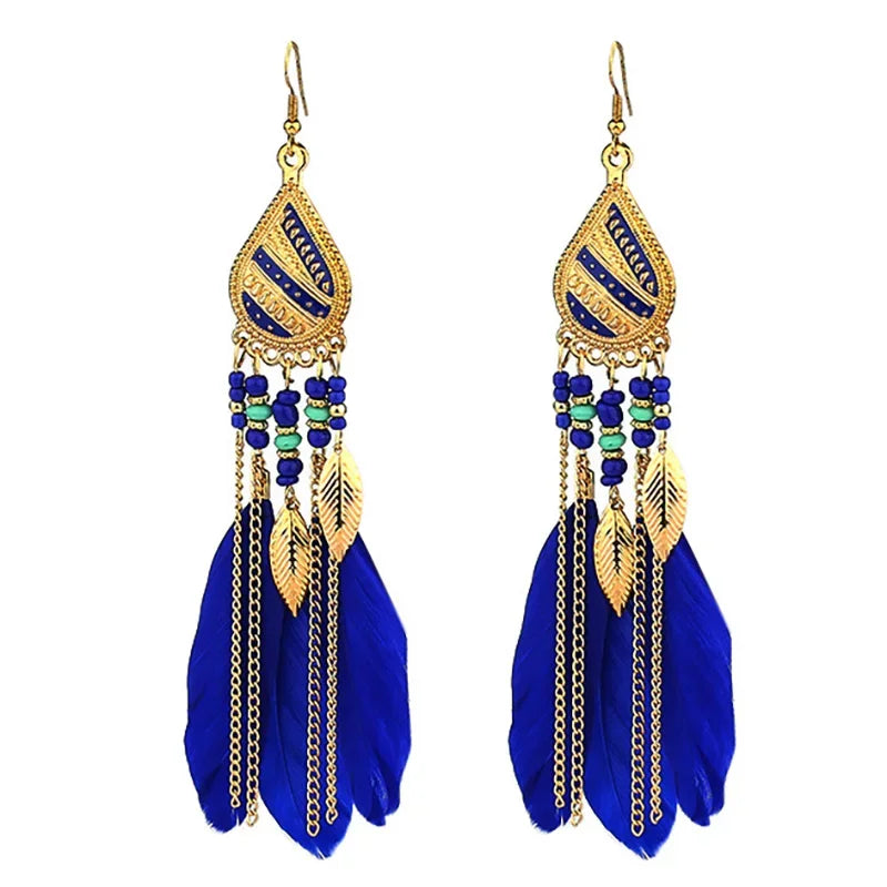 Bohemian Bunte Feder Quaste Ohrringe Für Frauen Ethnische Perlen Tropfen Aussage Hängende Ohrringe Mädchen Mode Schmuck Geschenk