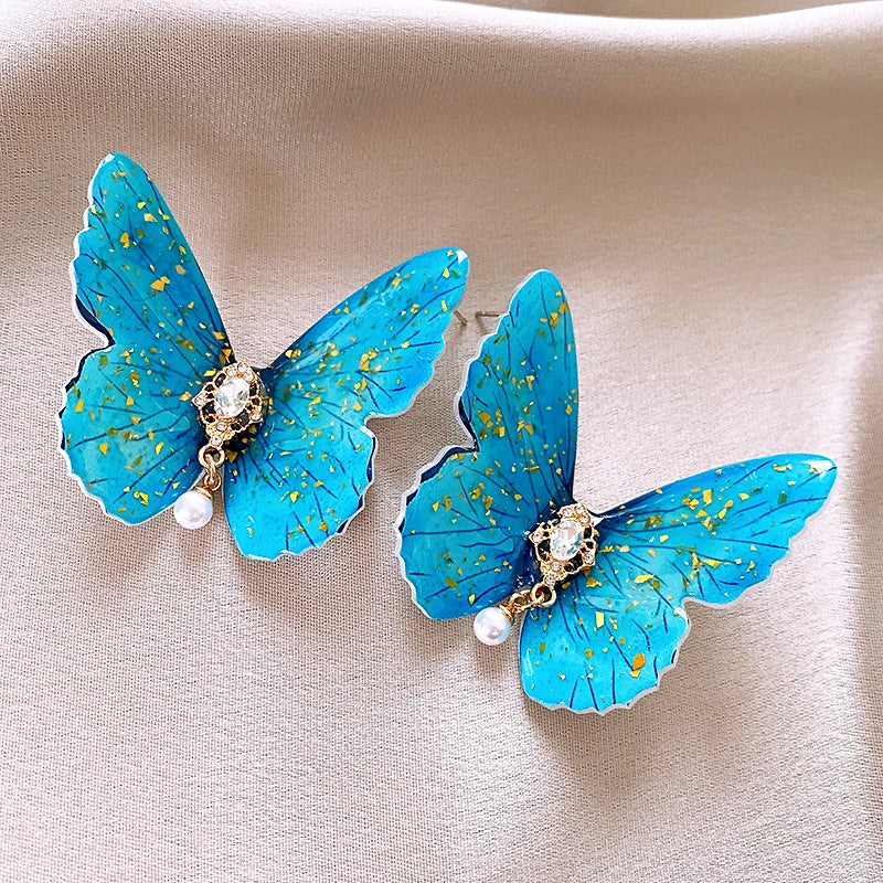 Blaue Schmetterling Halskette Armband Schmuck Set für Frauen Boho Leder Kette Choker Halskette Armreif Imitation Pealr Ohrringe