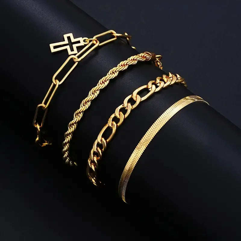 7-teiliges, elegantes, minimalistisches Kreuz-Anhänger-Schmuckset aus Edelstahl für Herren, Kette, Halskette, Armband, Schmuck für den Alltag