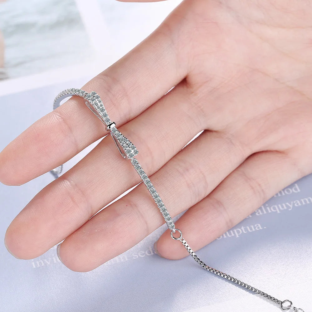 Armband aus 925er-Sterlingsilber mit Schleife, Mikro-Inlay-Zirkon-Armband, französisches, elegantes Mode-Damen-Armband, Schmuck