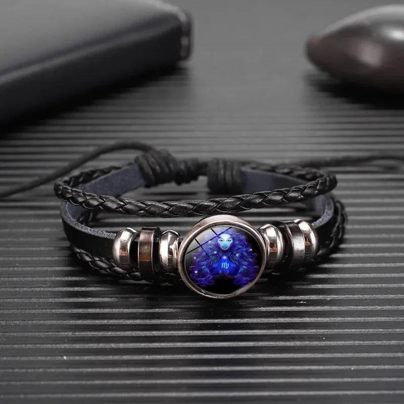 12 Sternzeichen Sternbild Charme leuchtendes Armband Männer Frauen Mode mehr schicht ige Webart Leder Armband & Armreif Geburtstags geschenk