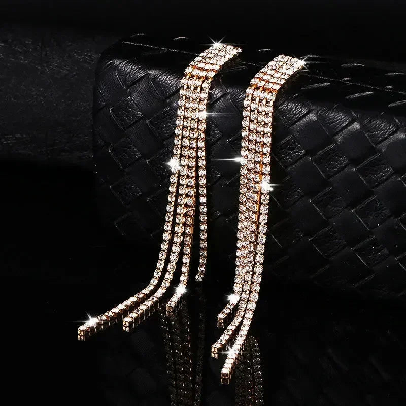 Neue Luxus Voller Strass Kristall Lange Quaste Ohrringe für Frauen Braut Glänzende Tropfen Ohrringe Party Hochzeit Schmuck Geschenke