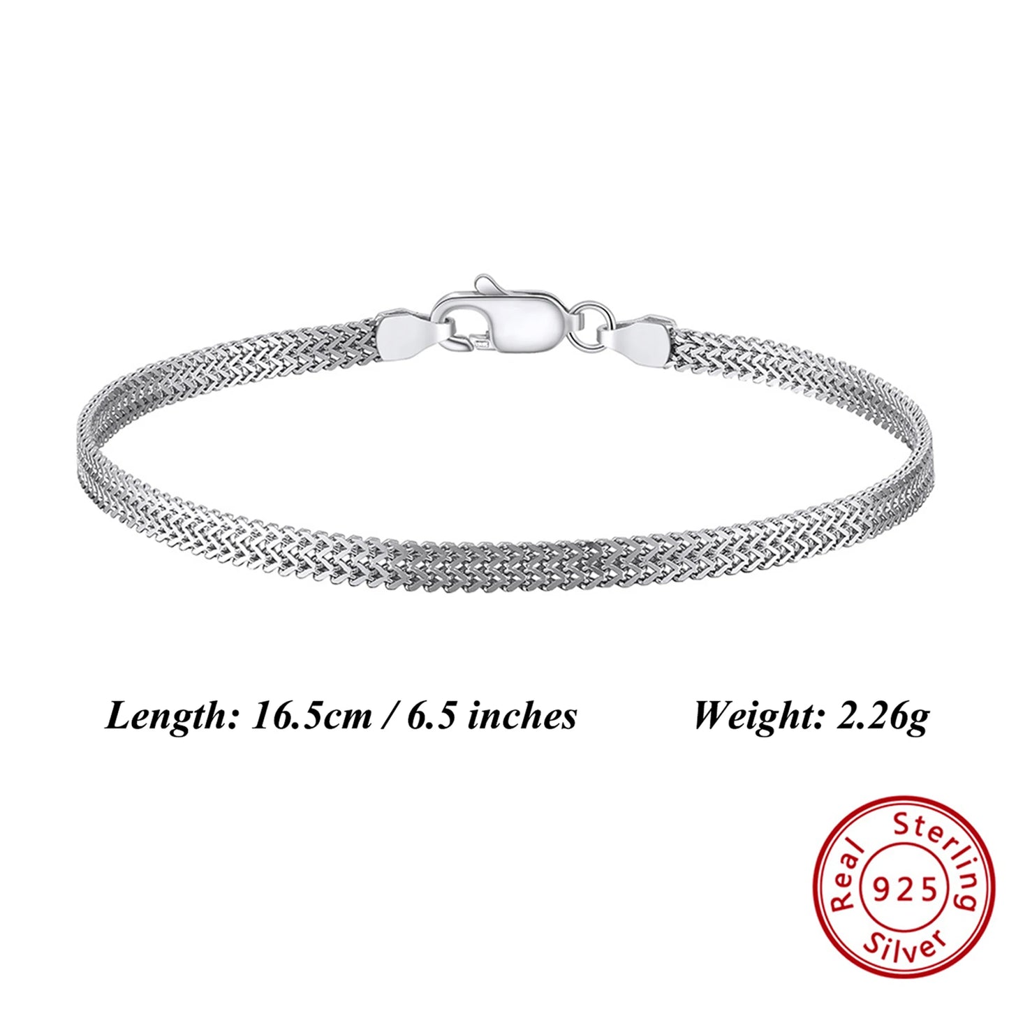 ORSA JEWELS Vintage 2,8 mm flaches Mesh-Kettenarmband S925 Silber Mehrere Größenauswahl Unisex-Stil Zubehör für Hand SB216