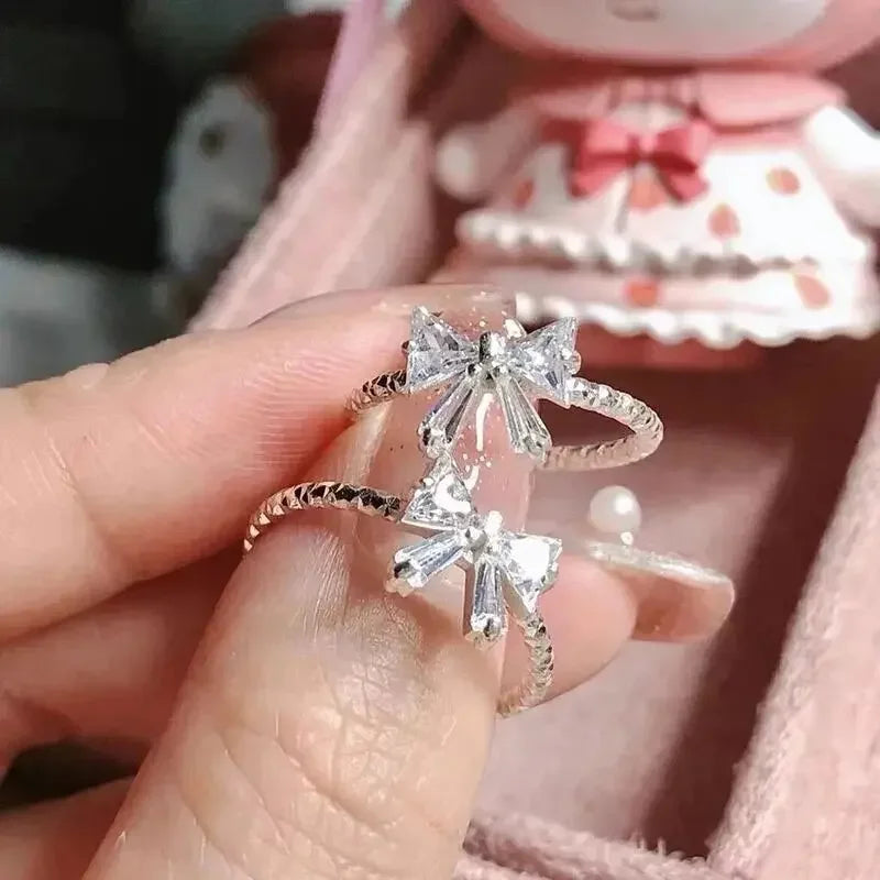 Elegante Bowknot Y2K Ringe Für Frauen Mode Zirkon Blume Ringe Einstellbar Exquisite Ringe Design Hochzeit Schmuck Geschenke
