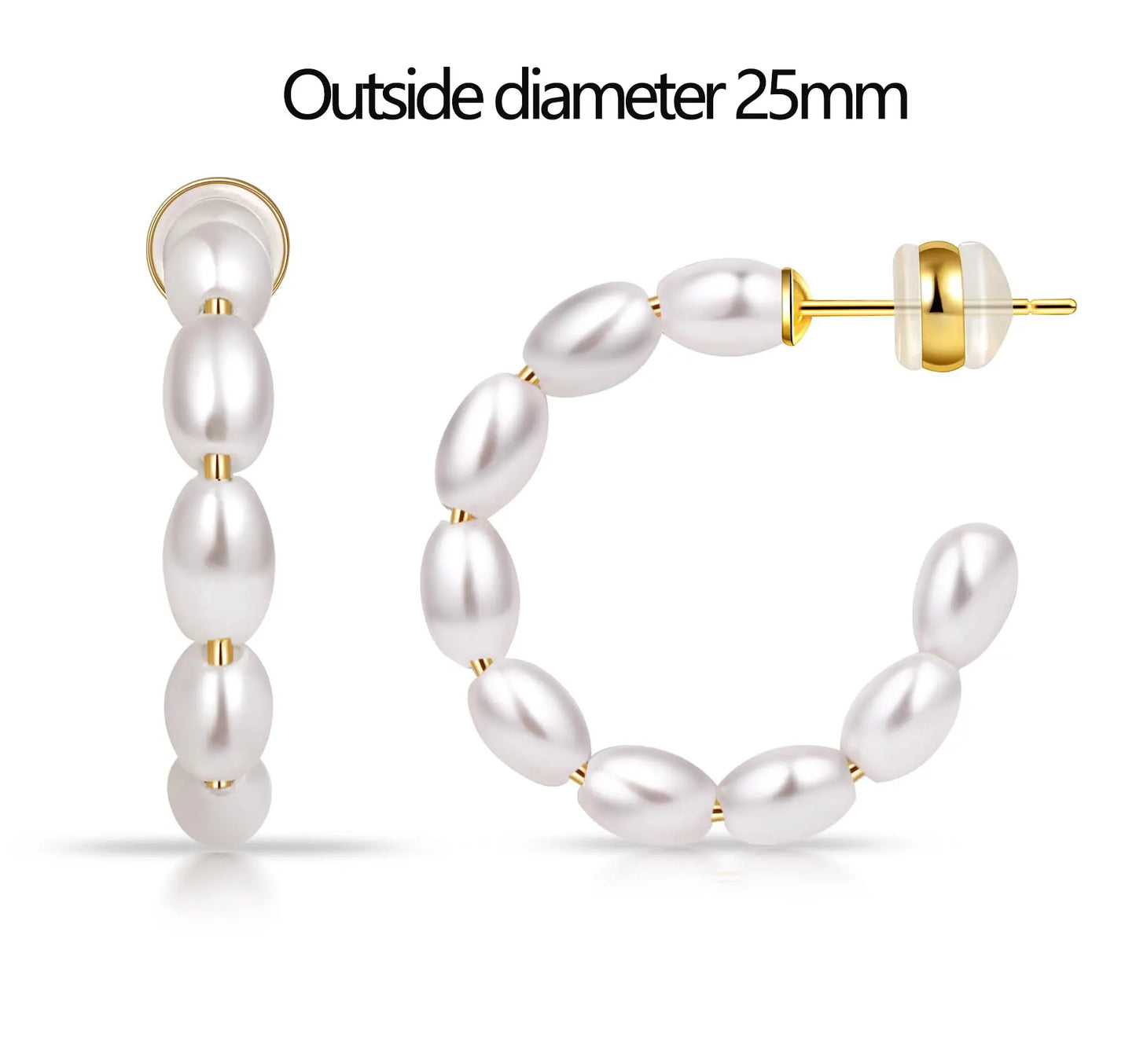 Shevalues 4 mm dicke ovale Perlen-Creolen für Damen, 925er Sterlingsilber, Nadelohrring, Schmuck, Damen-Vintage-Ohrringe als Geschenk