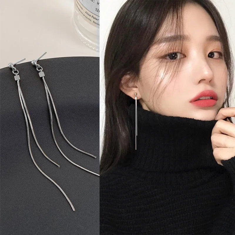 316L Edelstahl Lange Quaste Ohrringe Für Frauen Elegante Einfache Gold Farbe Tropfen Ohrring Stilvolle Schmuck Persönlichkeit Geschenk